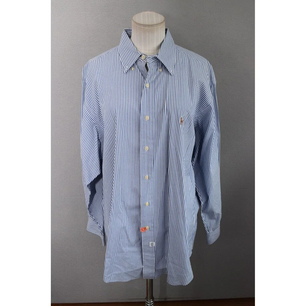 Ralph Lauren Yarmouth Shirt 16.5 34 Blue Striped Oxford Button Lot 2 Flesh Pony